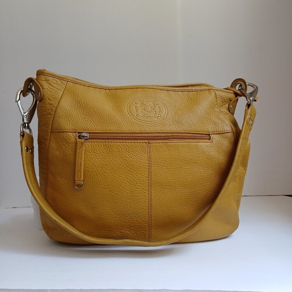 Y2K Mustard Yellow Pebbled Shoulder Bag with Silver Toned Fish Hooks & ~ Roomy!